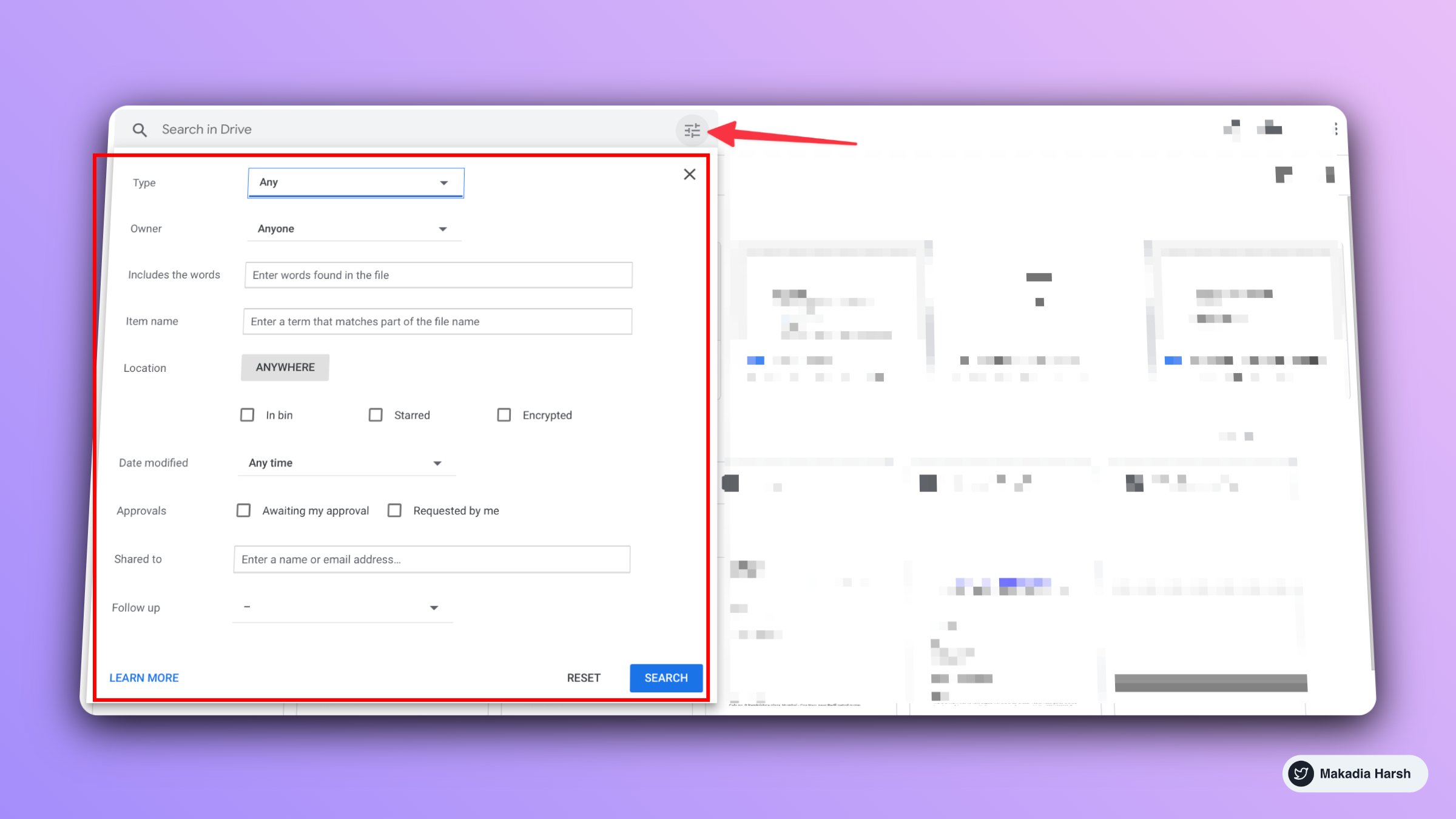 Google Drive’s advanced search tool enables users to filter searches based on the type of file, the owner of the file, the folder in which it is in, and its date of creation.